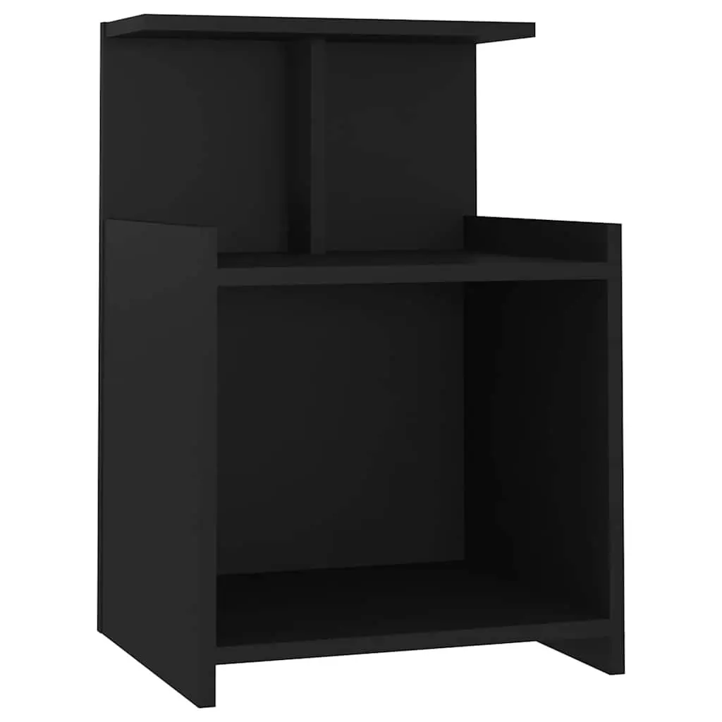 Bedside Tables Black 2 Piece Nightstand Open Shelves Storage Engineered Wood