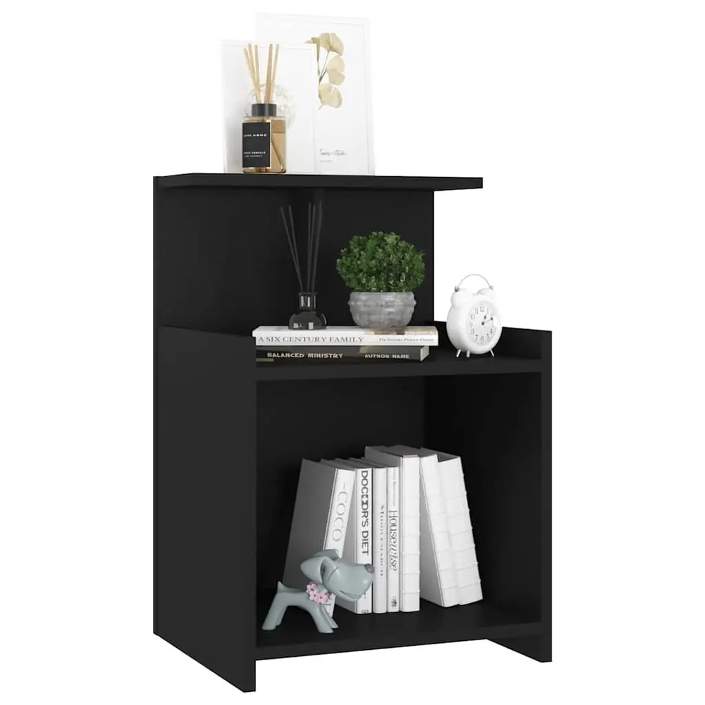 Bedside Tables Black 2 Piece Nightstand Open Shelves Storage Engineered Wood