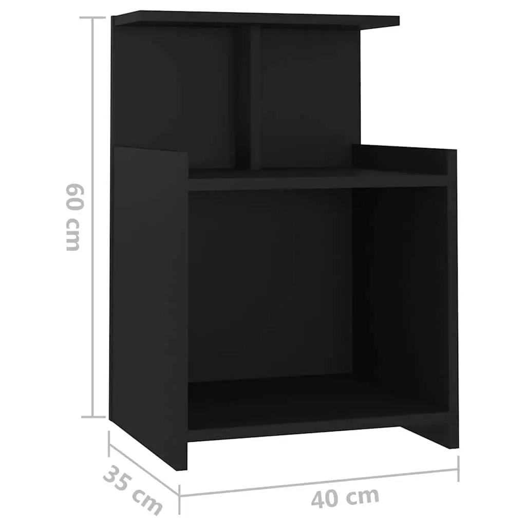 Bedside Tables Black 2 Piece Nightstand Open Shelves Storage Engineered Wood