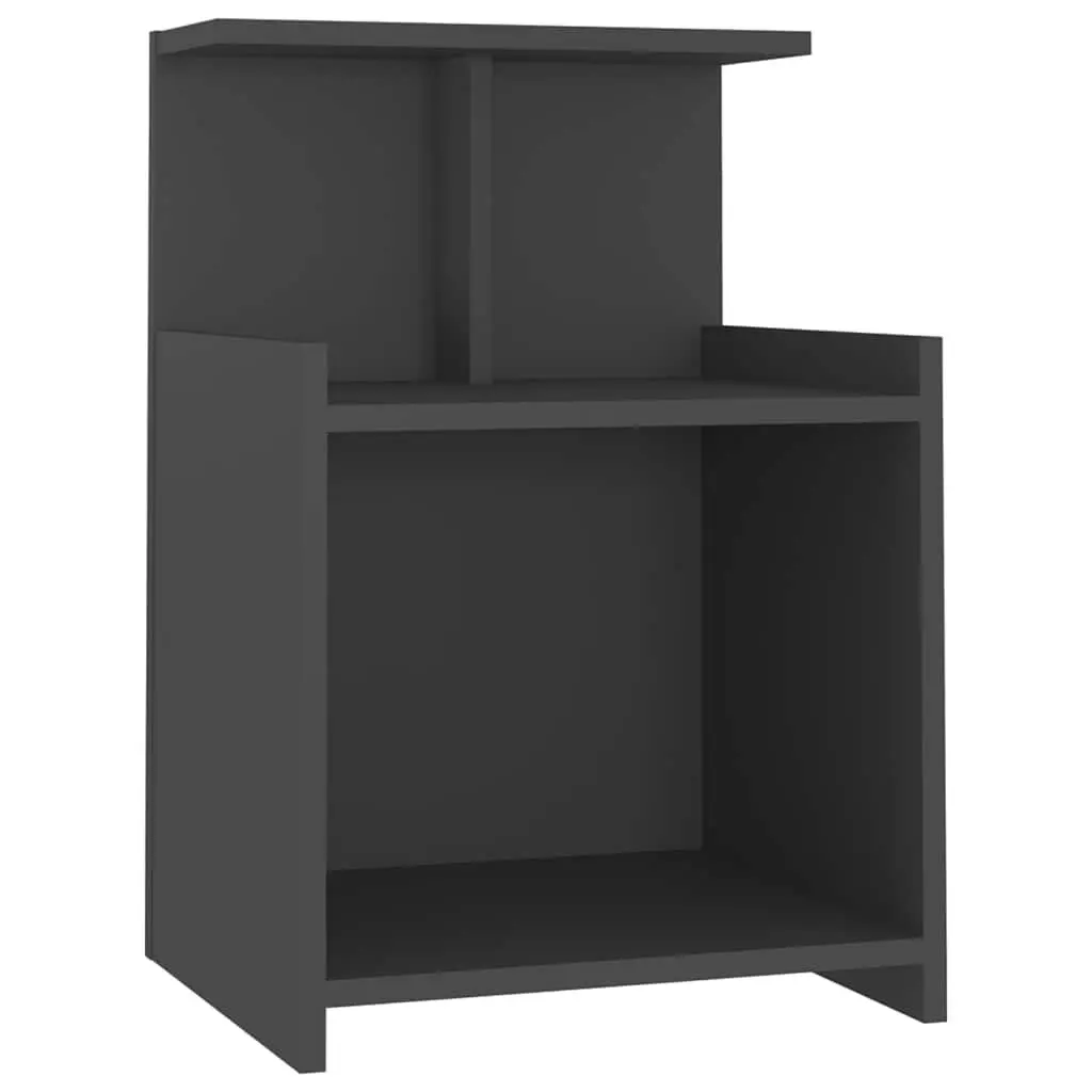 Bedside Table Grey 40x35x60cm Engineered Wood Nightstand with 3 Open Shelves