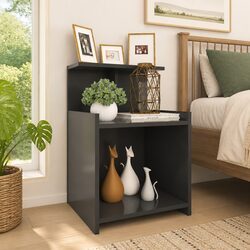 Grey Nightstands with Open Shelves - Set of 2