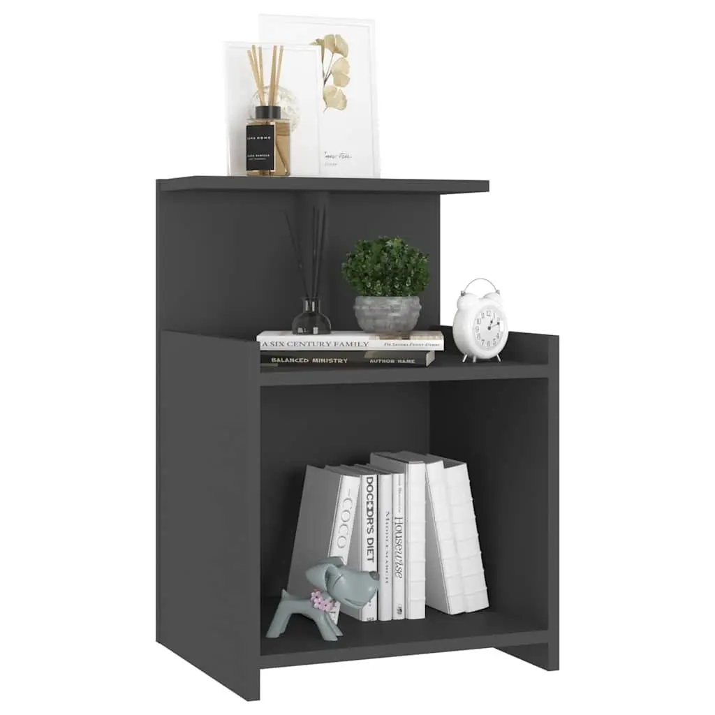 Bedside Tables Grey 2 pcs Nightstands Open Shelves Storage Cabinet Engineered Wood