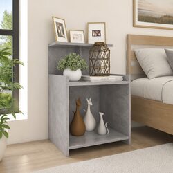 Grey Bedside Table with Open Shelves 40x35x60cm
