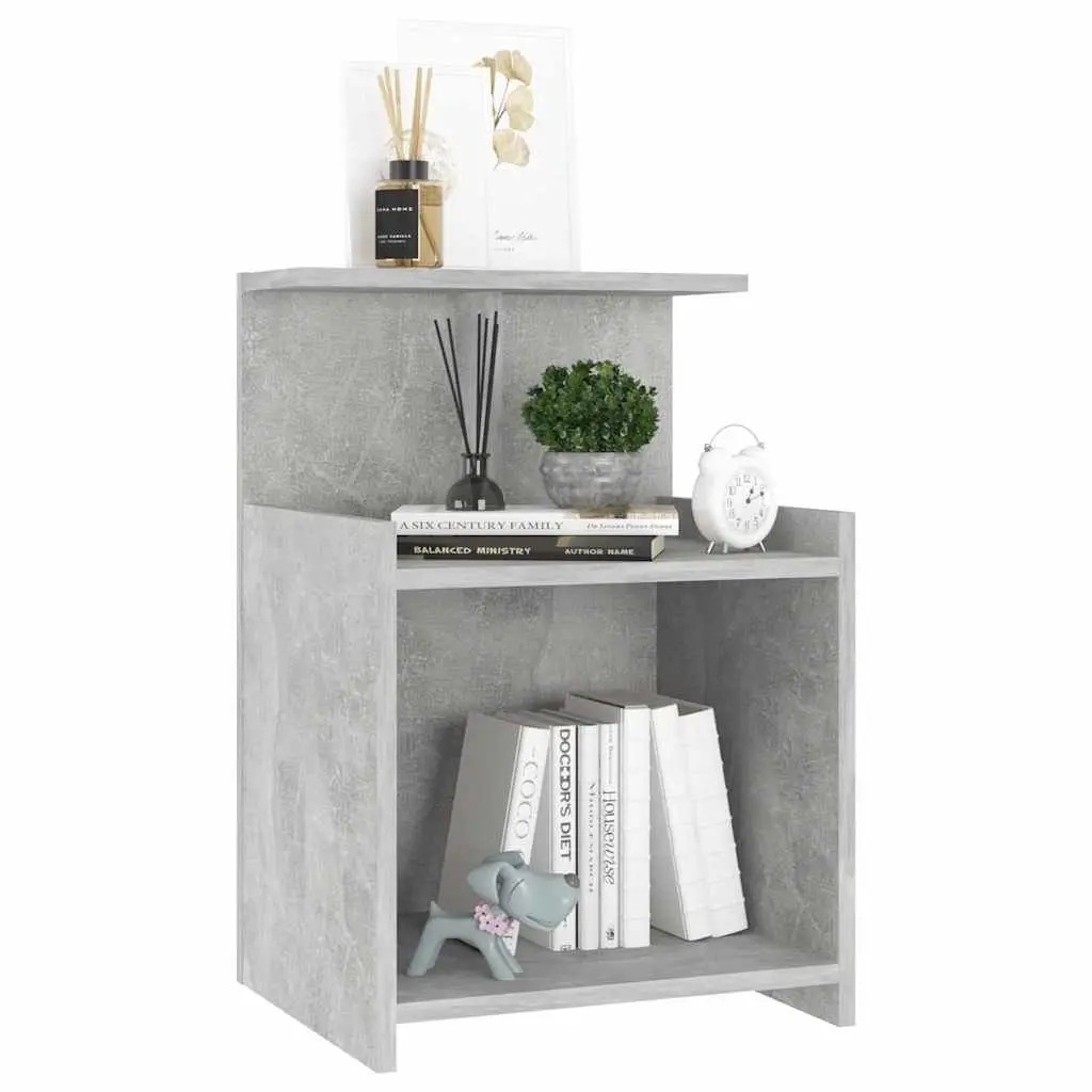 Bedside Table Grey 40x35x60cm Engineered Wood Open Shelves Storage Cabinet Nightstand