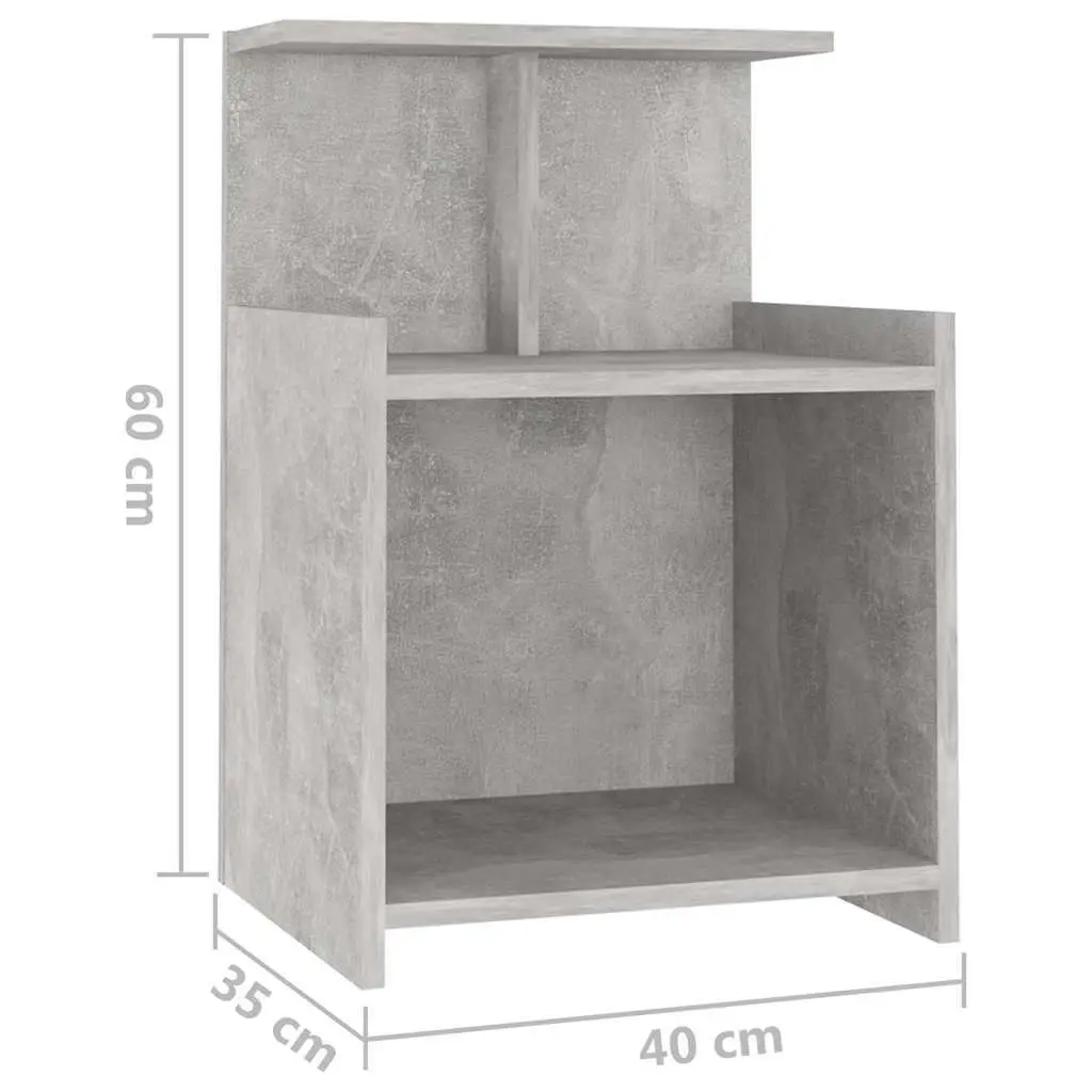 Bedside Table Grey 40x35x60cm Engineered Wood Open Shelves Storage Cabinet Nightstand