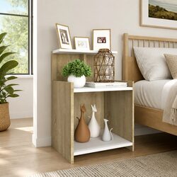 Charming White Sonoma Oak Bedside Table with 3 Shelves