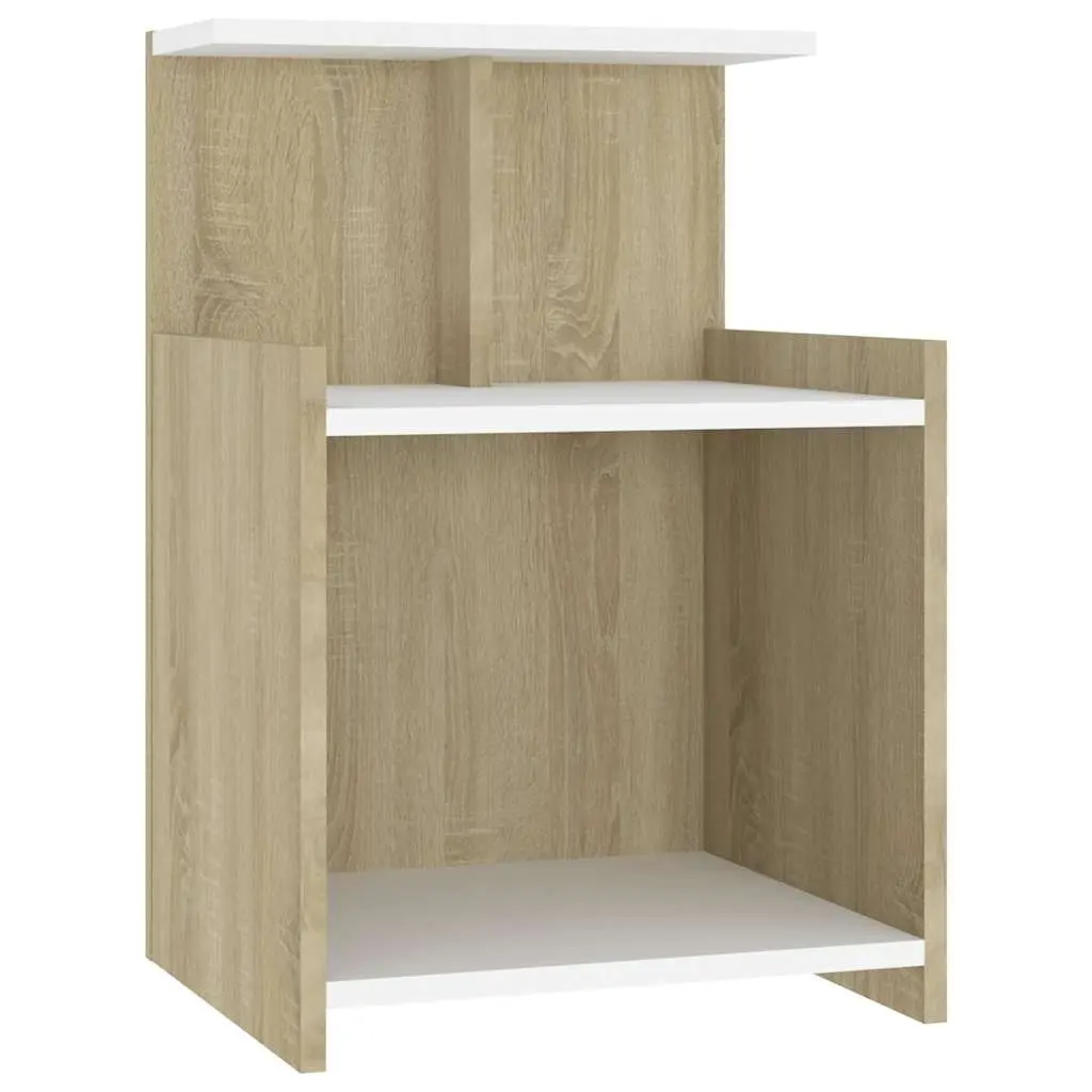 Bedside Table White Sonoma Oak 3 Open Shelves Engineered Wood