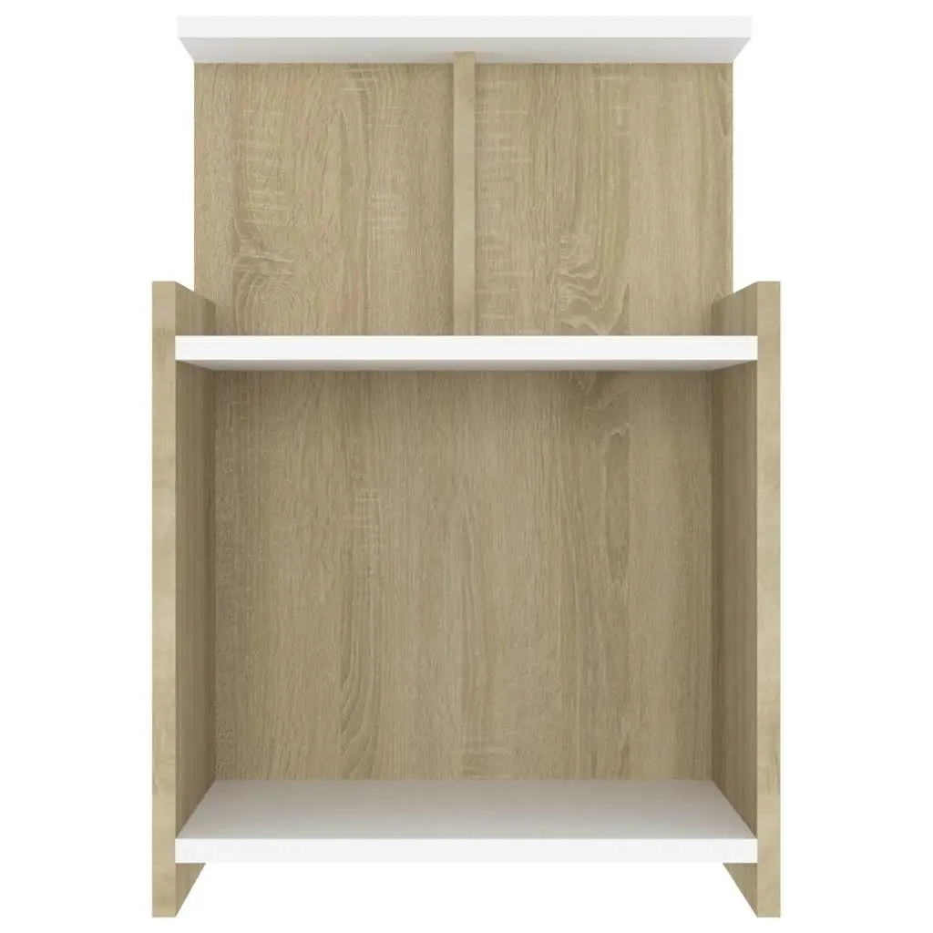 Bedside Table White Sonoma Oak 3 Open Shelves Engineered Wood