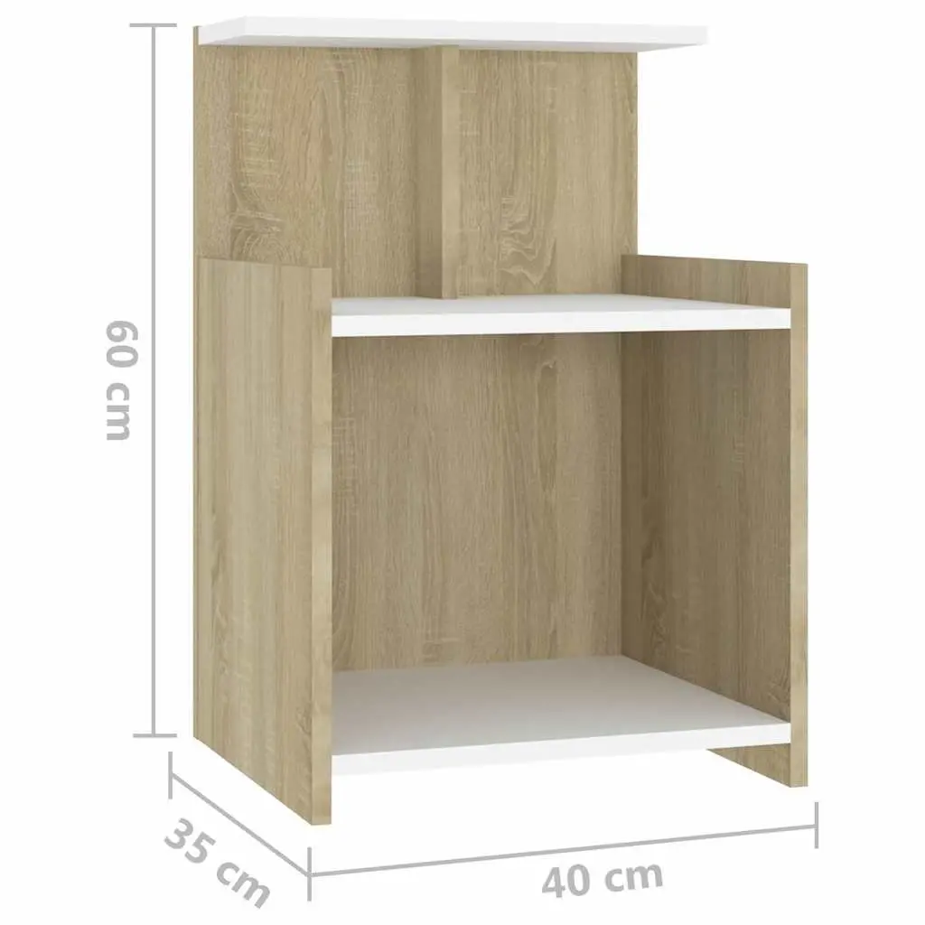Bedside Table White Sonoma Oak 3 Open Shelves Engineered Wood