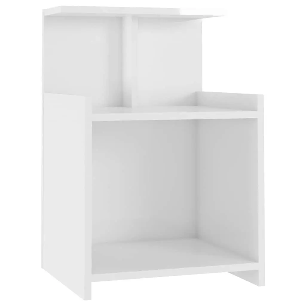 Bedside Table High Gloss White 3 Open Shelves Engineered Wood