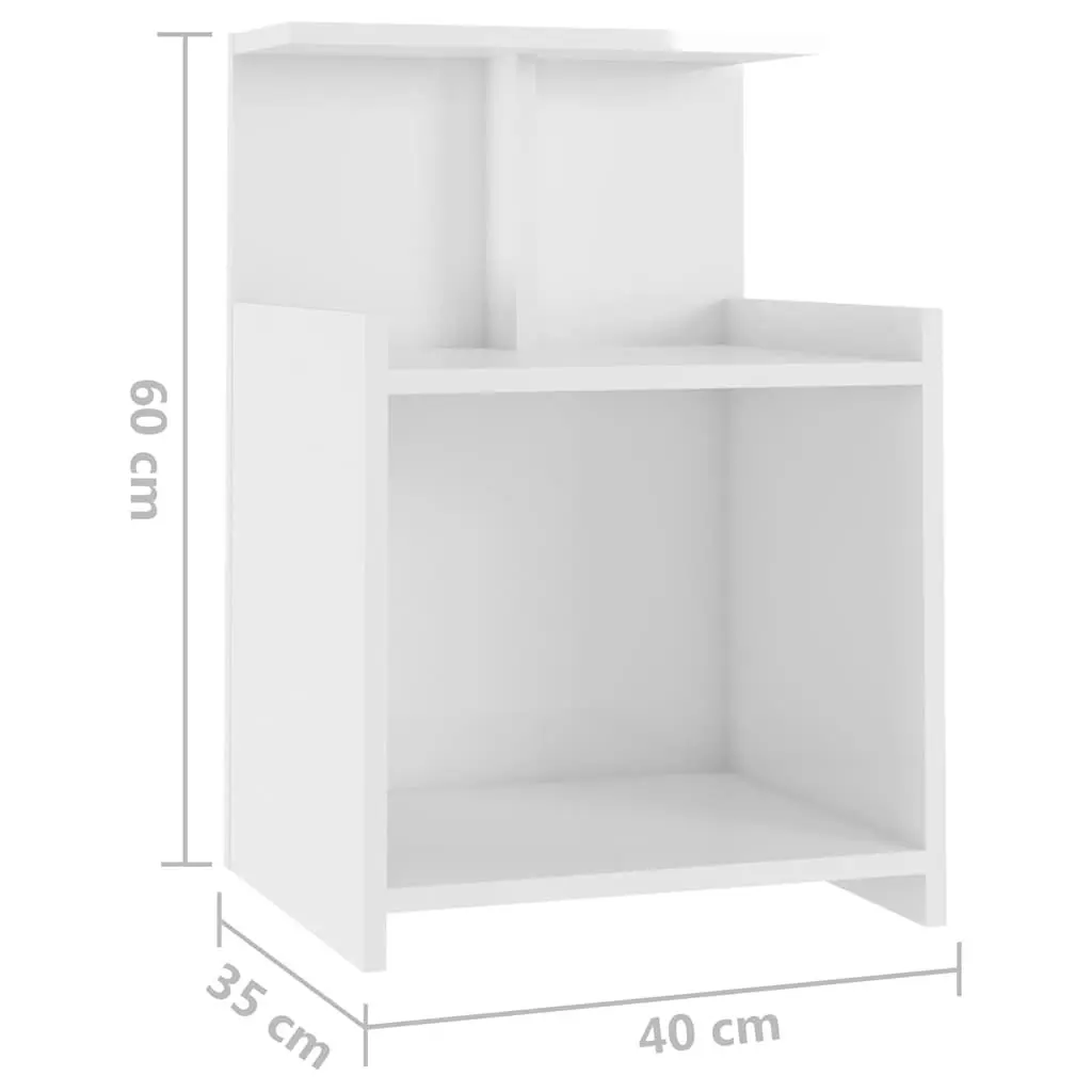 Bedside Table High Gloss White 3 Open Shelves Engineered Wood