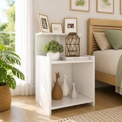 High Gloss White Bedside Tables 2 pcs with Open Shelves