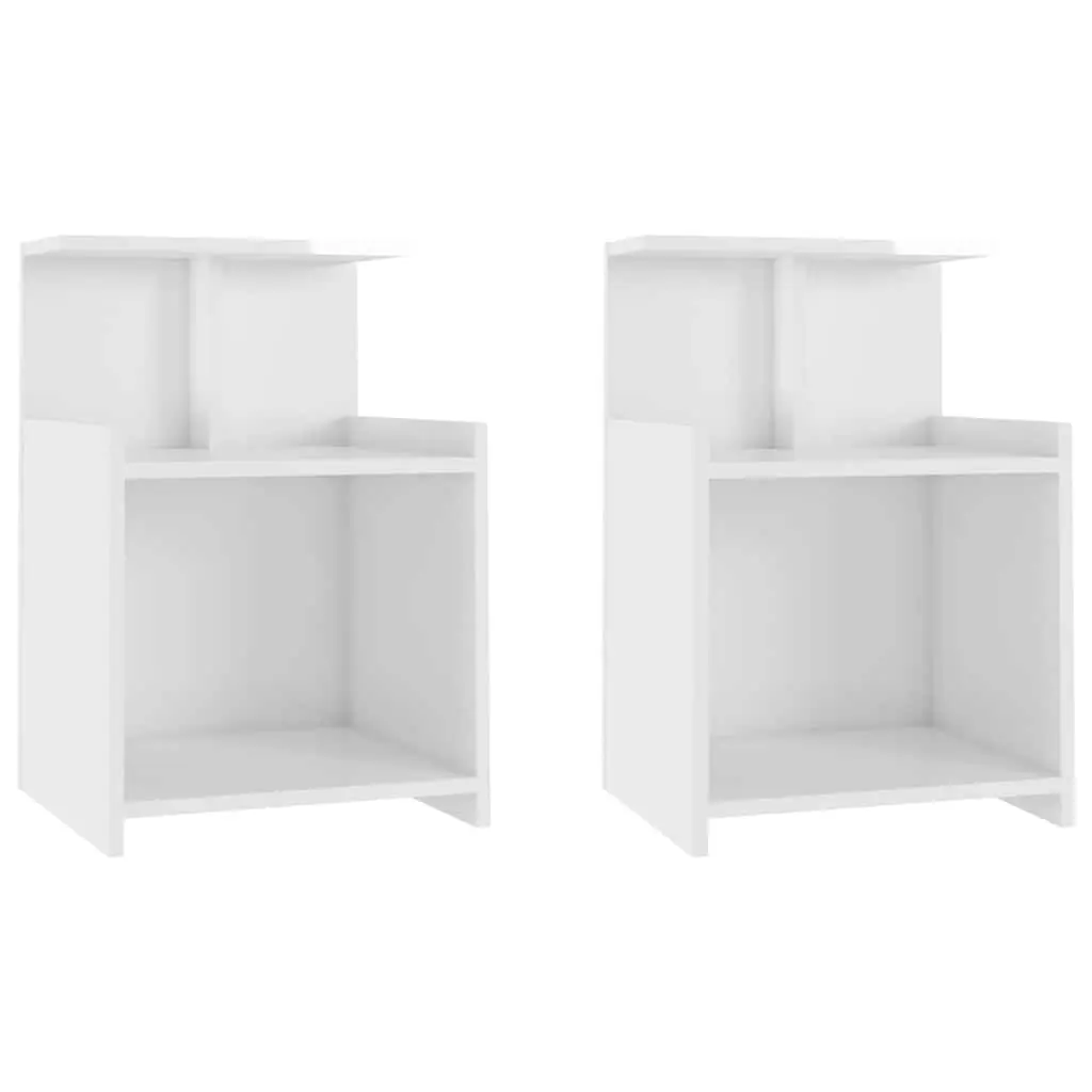 Bedside Tables High Gloss White 40x35x60cm Engineered Wood 2 Piece Nightstands