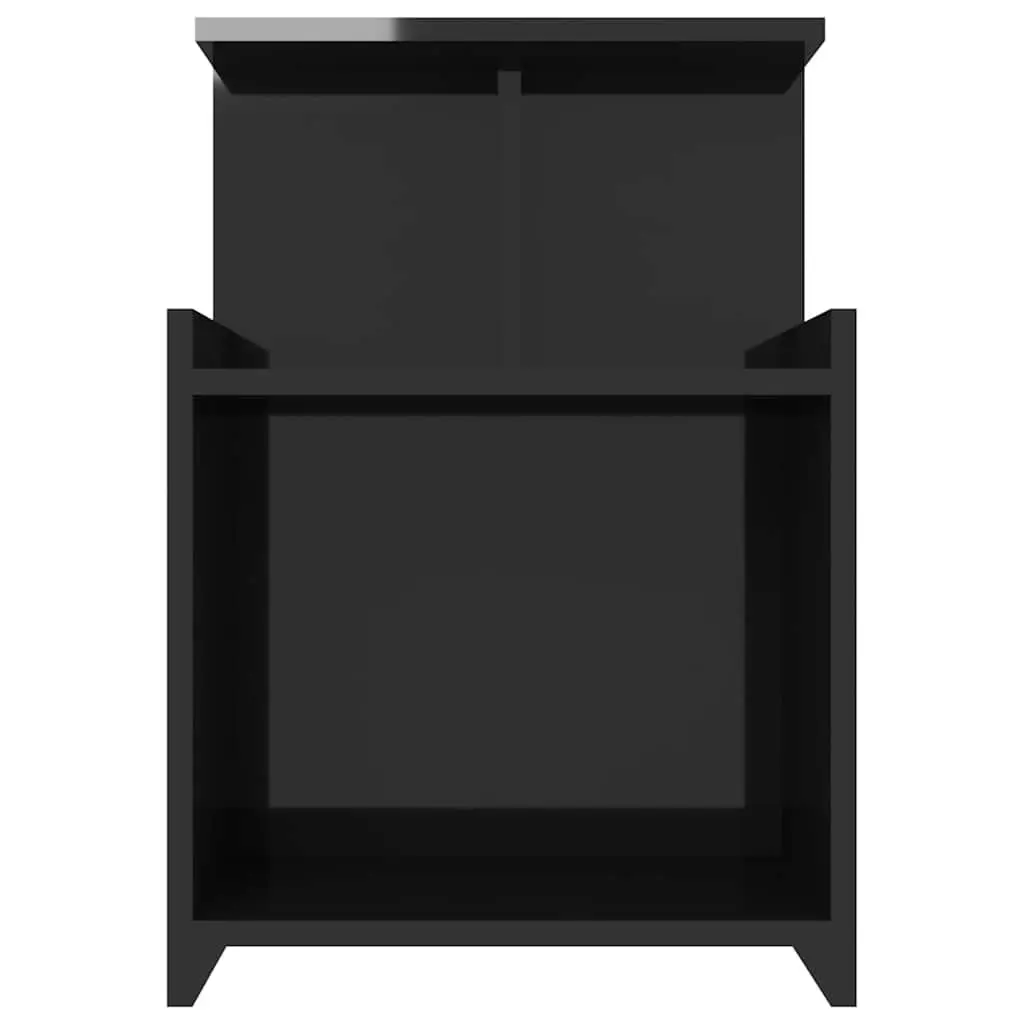 Bedside Table Black High Gloss 3 Open Shelves Engineered Wood Nightstand Storage Cabinet