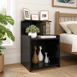 Modern Black Bedside Tables with Open Shelves - Set of 2