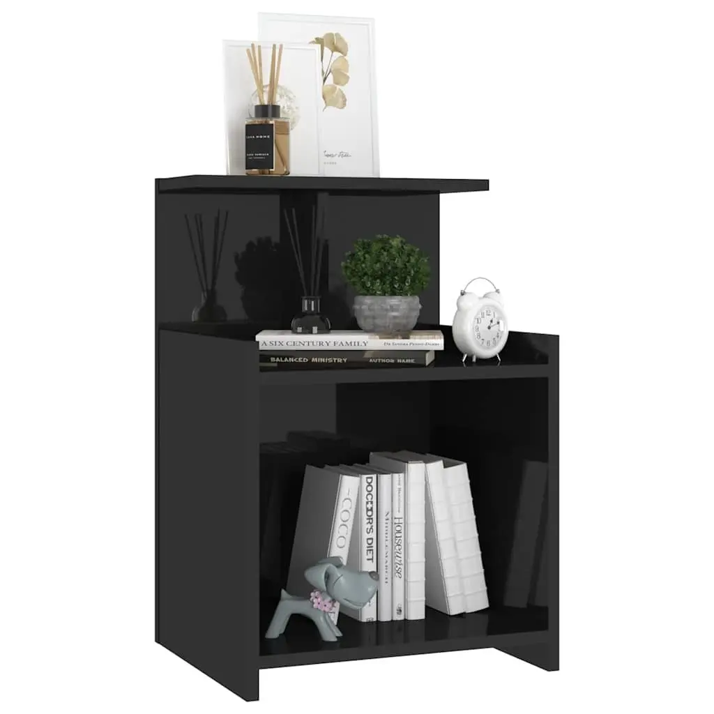 Bedside Tables High Gloss Black 2 Piece Engineered Wood Nightstand Set