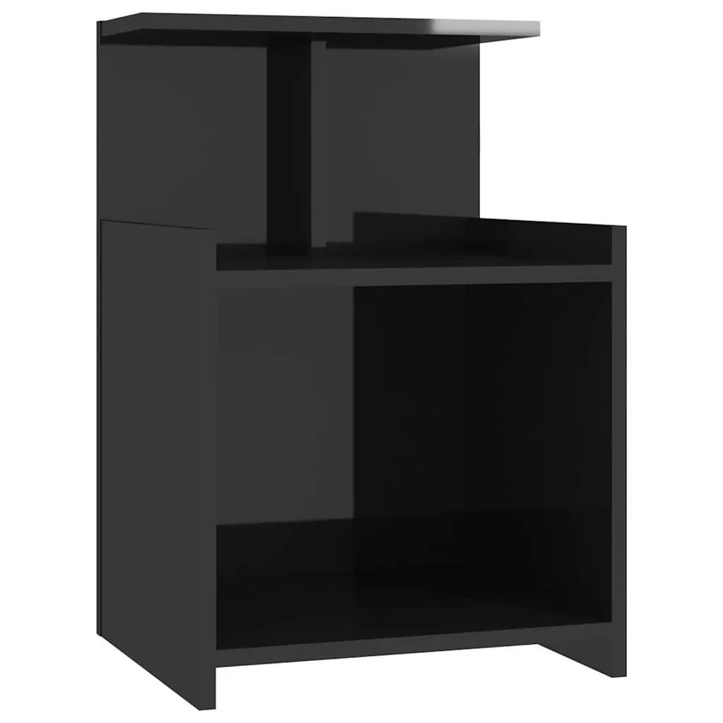 Bedside Tables High Gloss Black 2 Piece Engineered Wood Nightstand Set