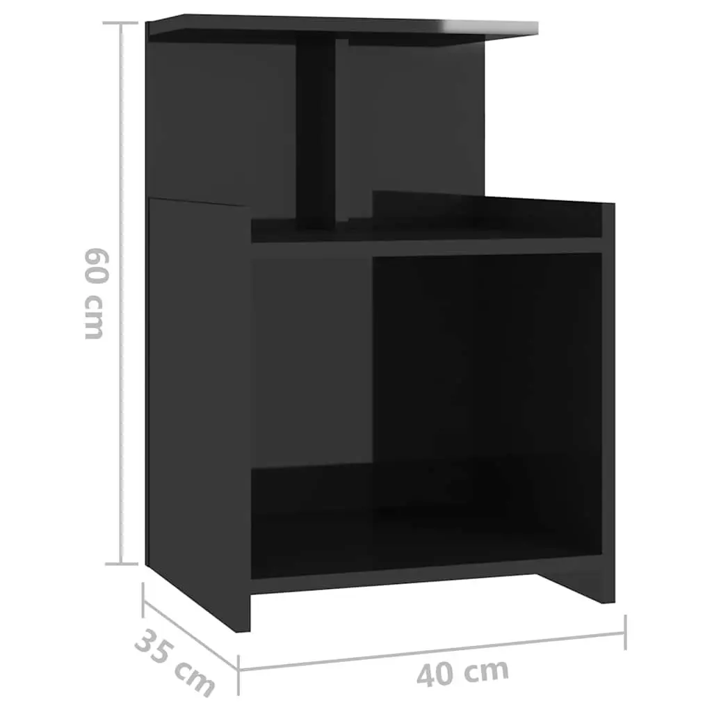Bedside Tables High Gloss Black 2 Piece Engineered Wood Nightstand Set