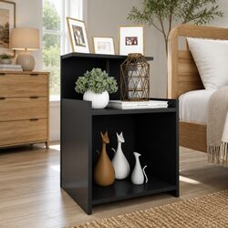 Grey Bedside Table with 3 Shelves - High Gloss Finish