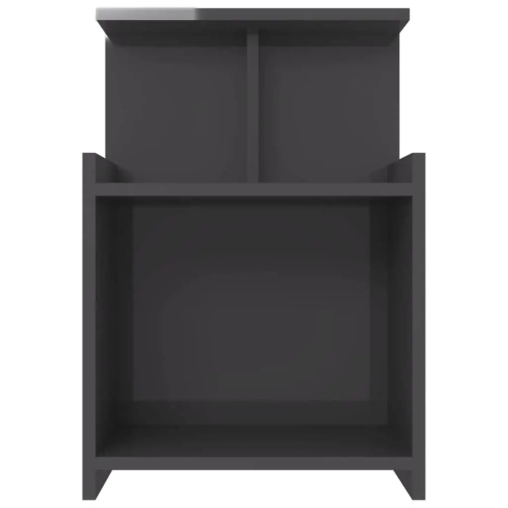 Bedside Table High Gloss Grey Nightstand 3 Open Shelves Engineered Wood
