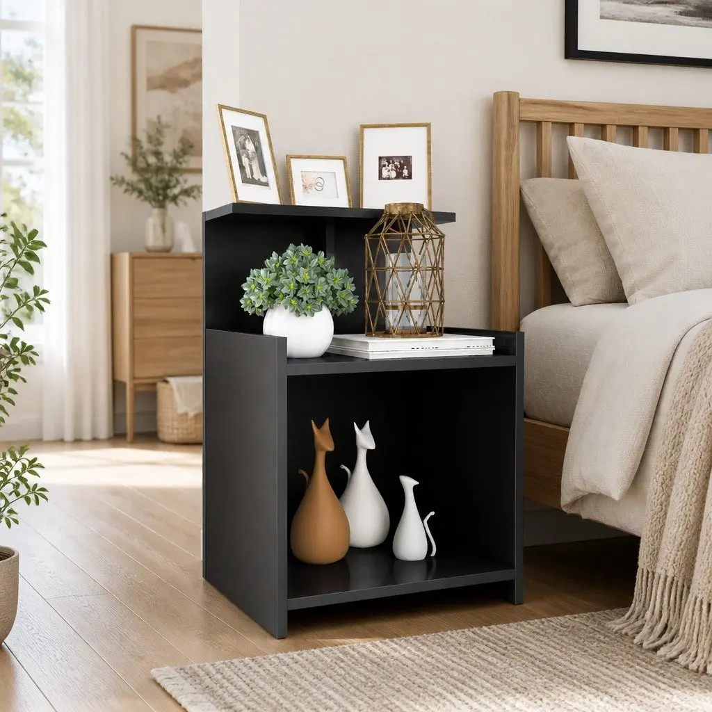 Bedside Table High Gloss Grey 40x35x60 cm Engineered Wood 2 Piece