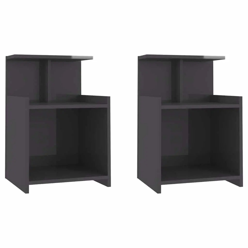 Bedside Table High Gloss Grey 40x35x60 cm Engineered Wood 2 Piece