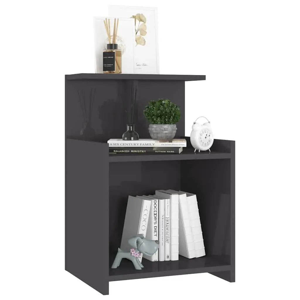Bedside Table High Gloss Grey 40x35x60 cm Engineered Wood 2 Piece