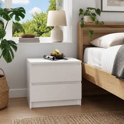 Chic White Bedside Table with Two Drawers