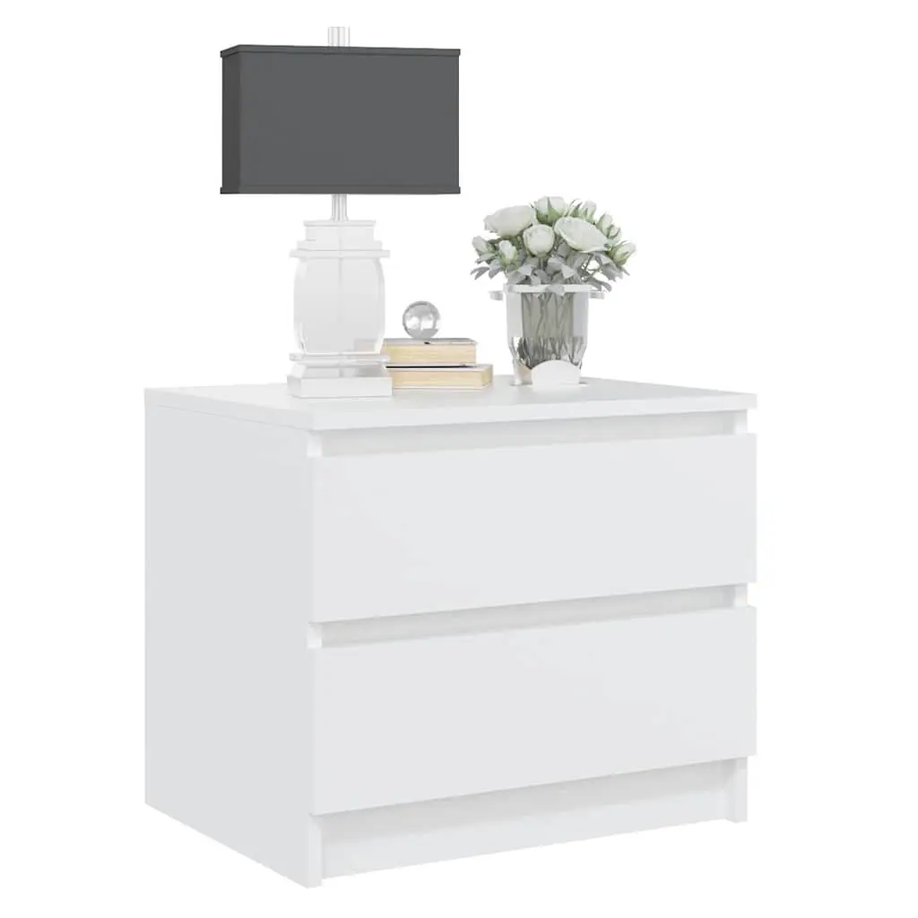 White Bedside Table with Two Drawers