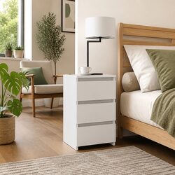 Charming White Bedside Table with 3 Drawers