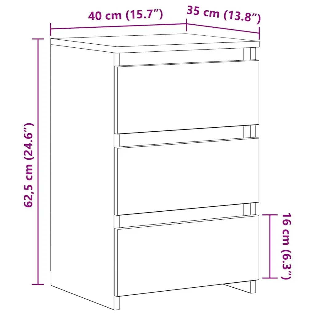 White Bedside Table with 3 Drawers 40x35x62.5cm