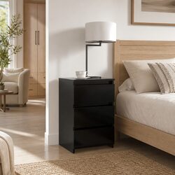 Black Bedside Table with 3 Drawers 40x35x62.5 cm
