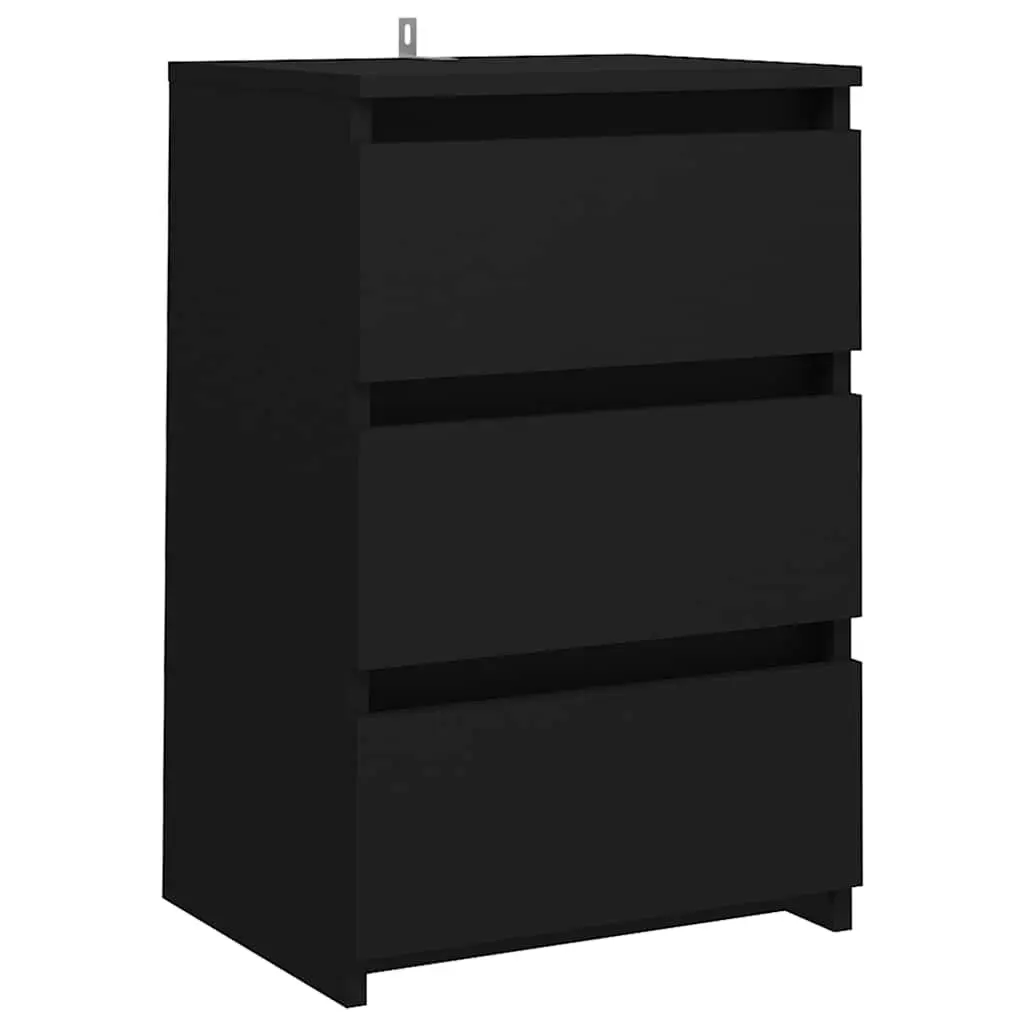 Bedside Table Black 40x35x62.5 cm Engineered Wood 3 Drawers Storage