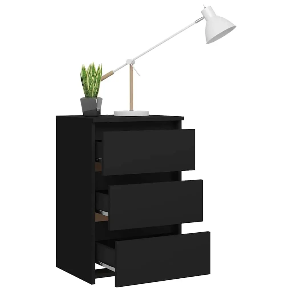 Bedside Table Black 40x35x62.5 cm Engineered Wood 3 Drawers Storage