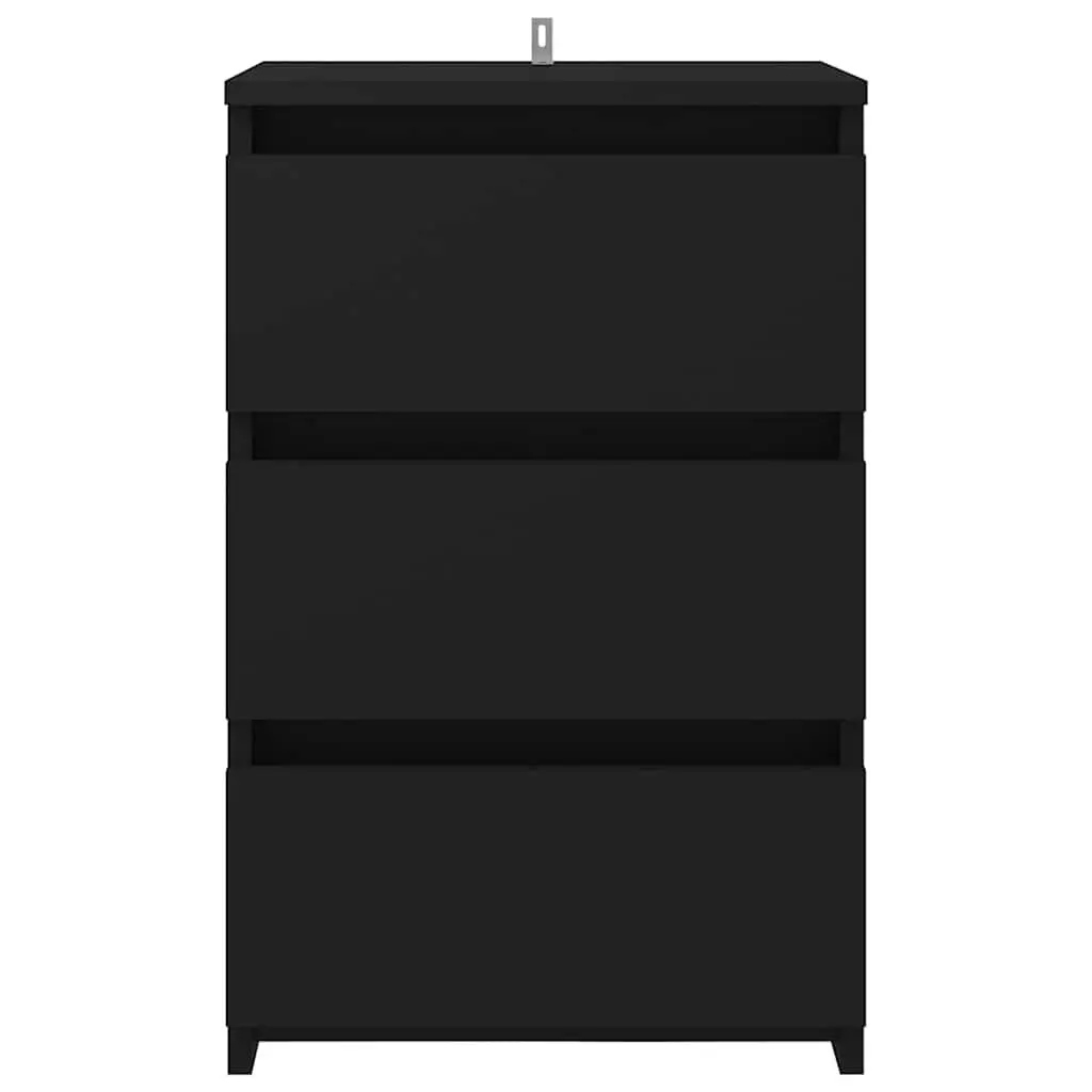 Bedside Table Black 40x35x62.5 cm Engineered Wood 3 Drawers Storage