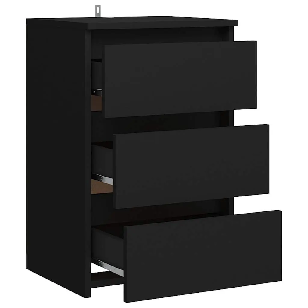 Bedside Table Black 40x35x62.5 cm Engineered Wood 3 Drawers Storage