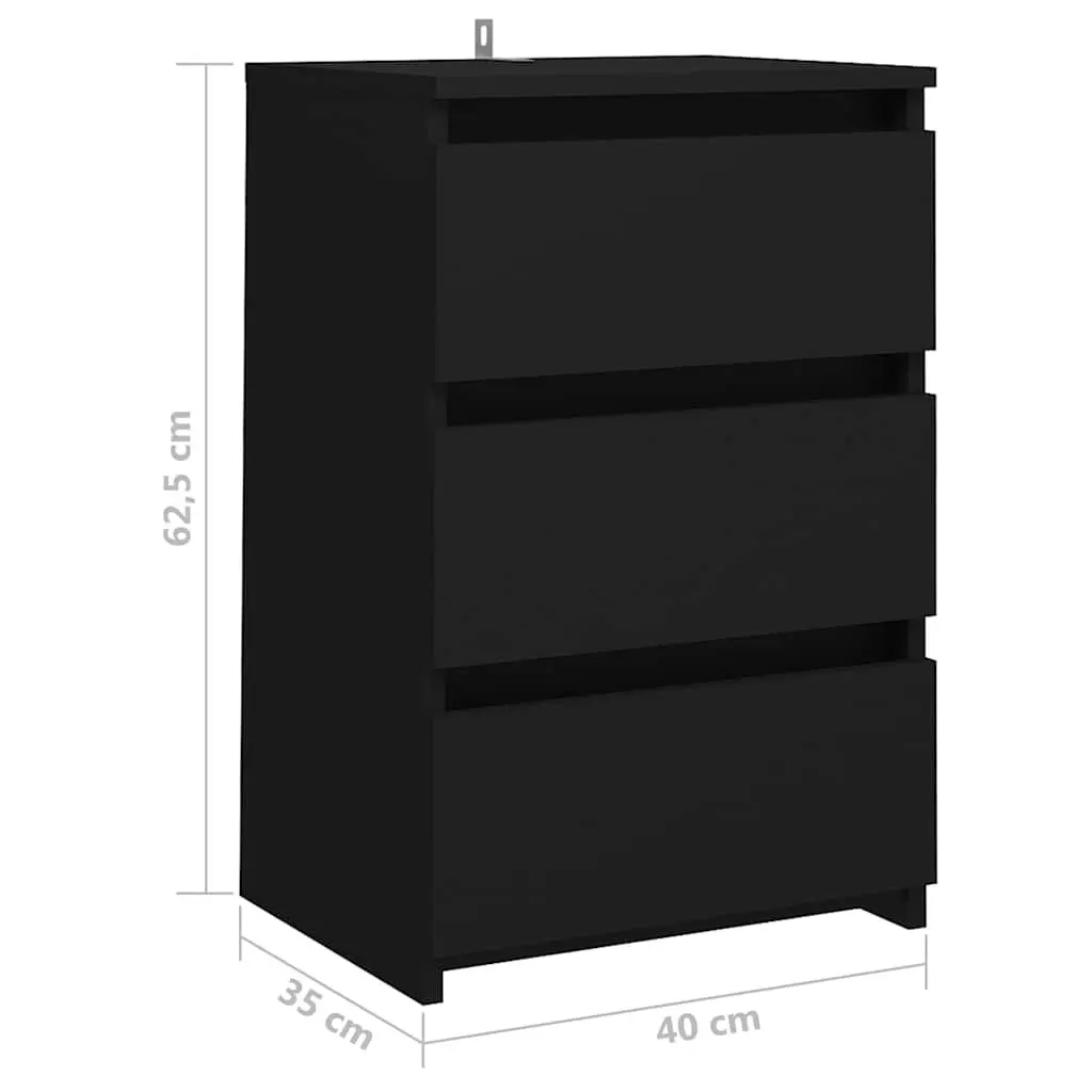Bedside Table Black 40x35x62.5 cm Engineered Wood 3 Drawers Storage