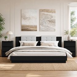 Elegant Black Bedside Tables with Three Drawers