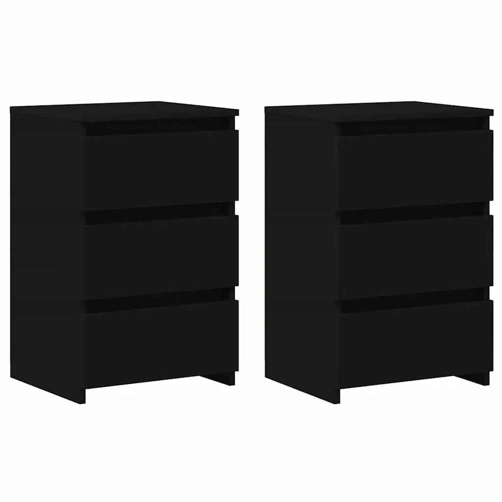 Bedside Tables 2 pcs Black Bed Cabinets Nightstands Bedroom Storage Drawers