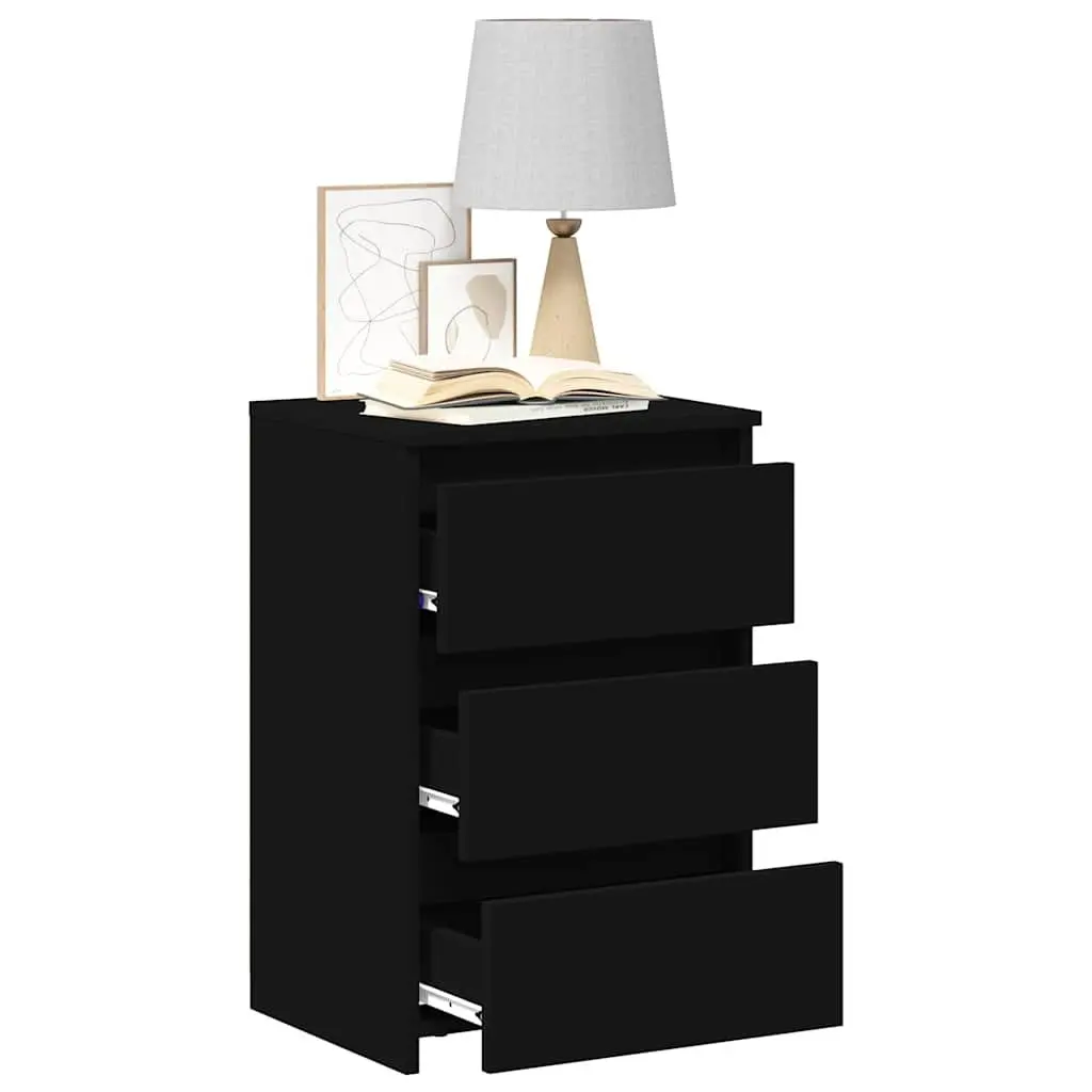Bedside Tables 2 pcs Black Bed Cabinets Nightstands Bedroom Storage Drawers