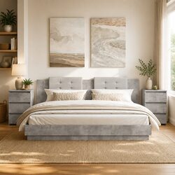Warm Grey Nightstand Cabinets with Drawers - 2 pcs