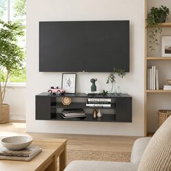 Wall-Mounted Grey TV Cabinet with Open Storage Compartment
