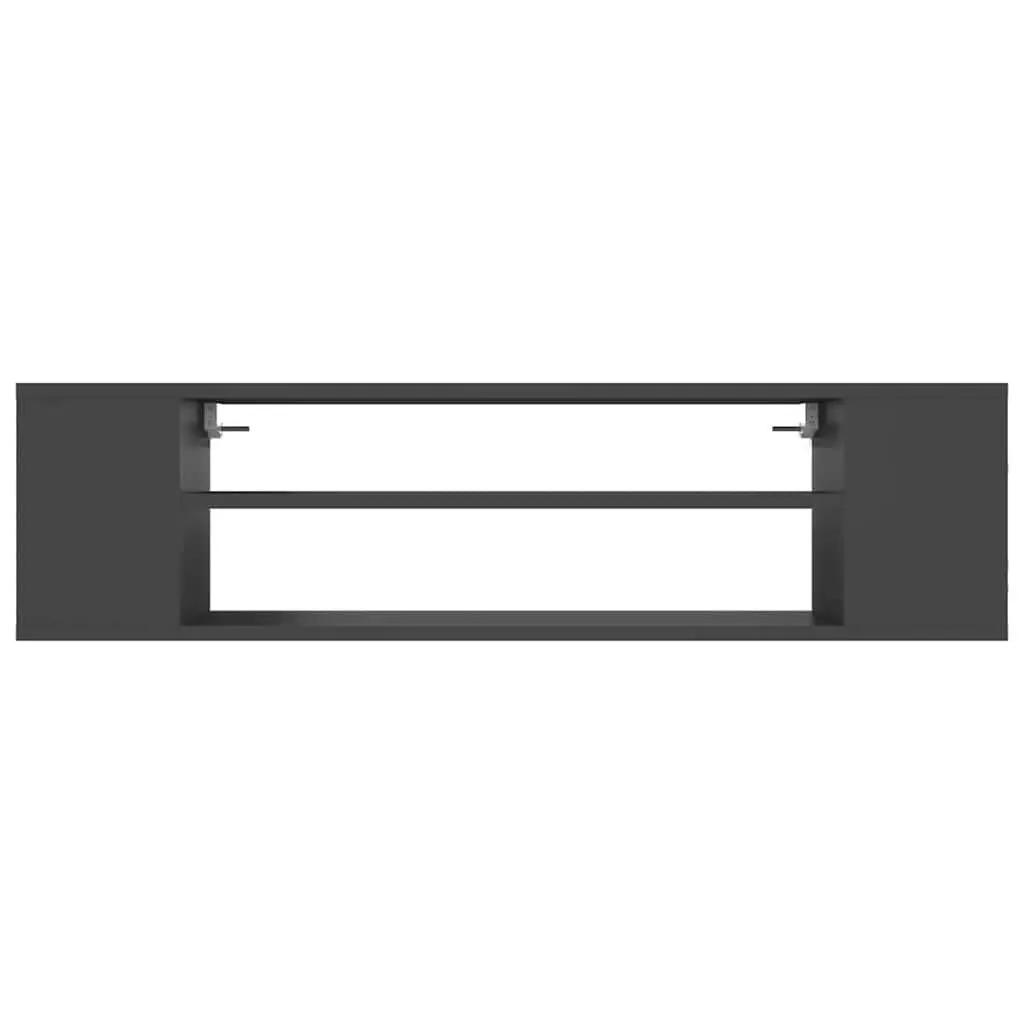 Hanging TV Cabinet Wall-Mounted Grey Engineered Wood 100 x 30 x 26.5 cm Storage Unit Open Compartments