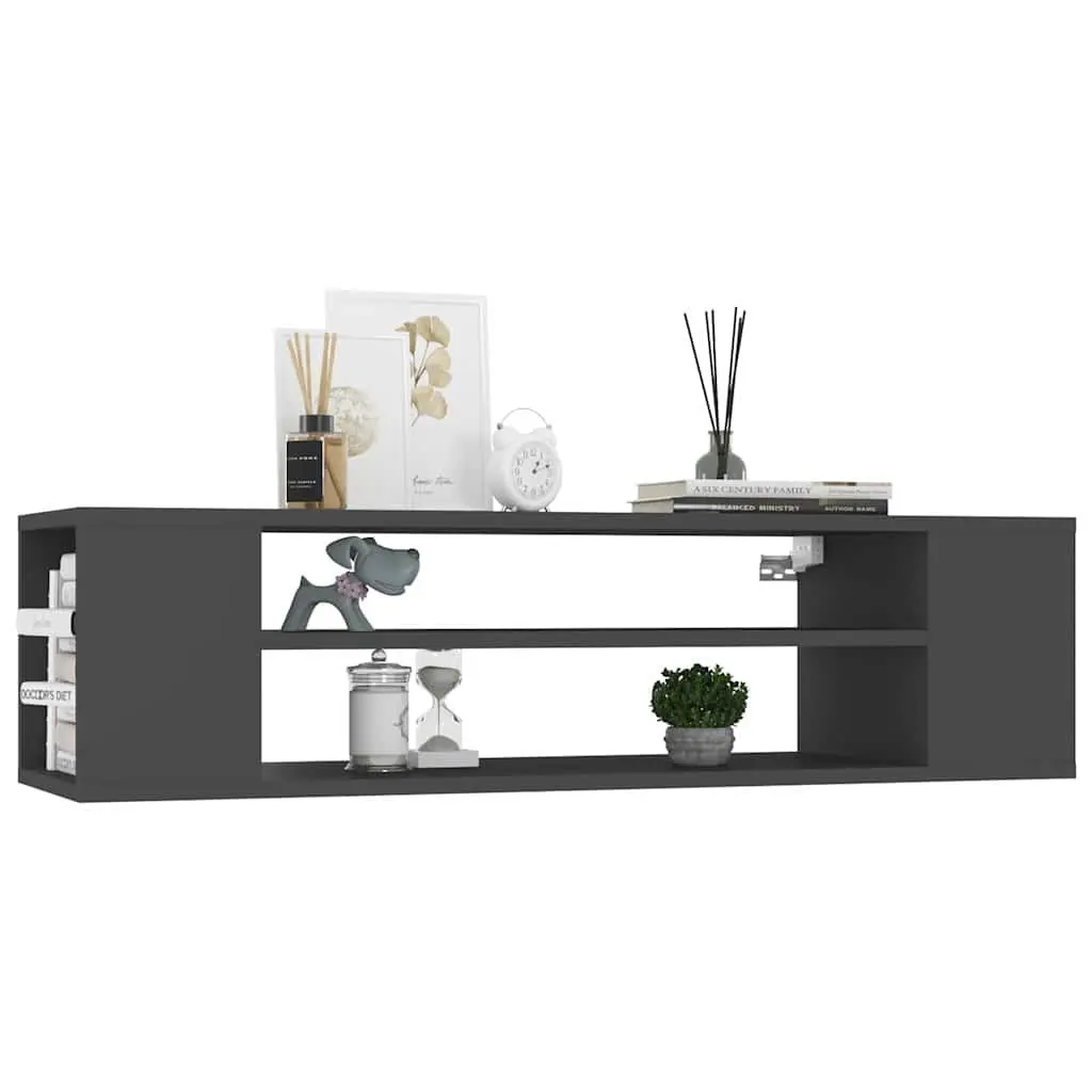 Hanging TV Cabinet Wall-Mounted Grey Engineered Wood 100 x 30 x 26.5 cm Storage Unit Open Compartments
