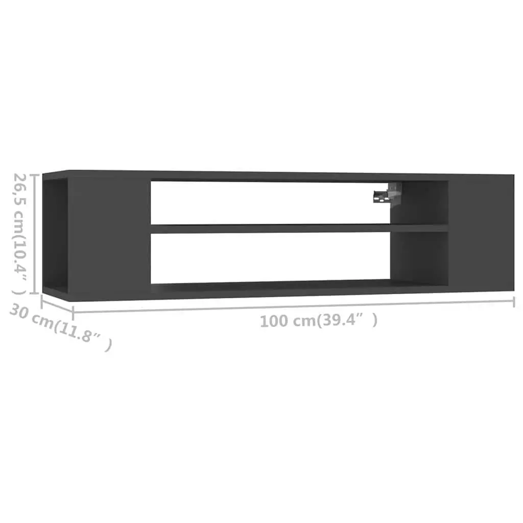 Hanging TV Cabinet Wall-Mounted Grey Engineered Wood 100 x 30 x 26.5 cm Storage Unit Open Compartments
