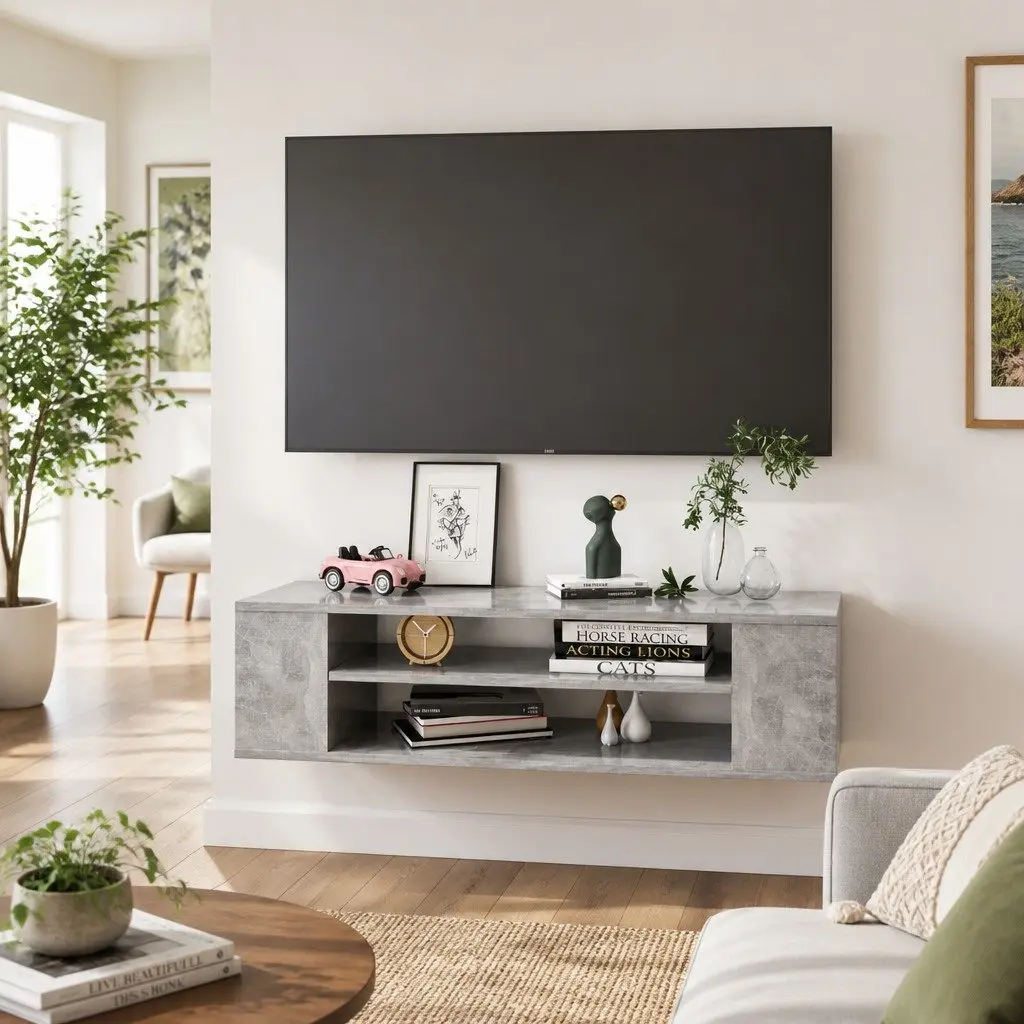 Hanging TV Cabinet Grey Wall-Mounted 100 x 30 x 26.5 cm Engineered Wood