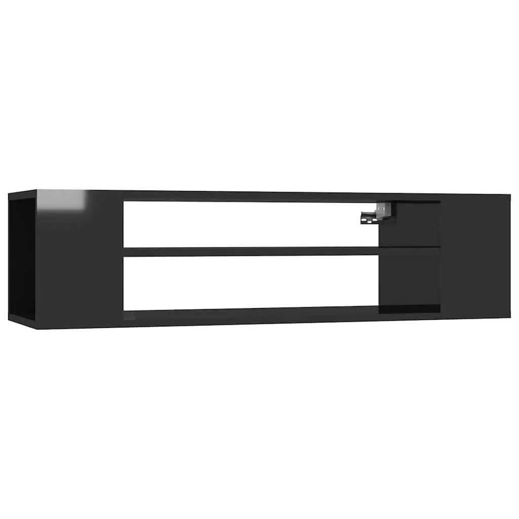 Hanging TV Cabinet Wall-Mounted High Gloss Black Engineered Wood Living Room Storage Unit