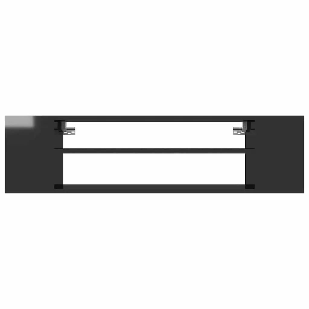 Hanging TV Cabinet Wall-Mounted High Gloss Black Engineered Wood Living Room Storage Unit