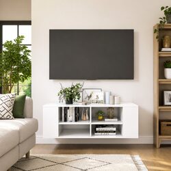 Wall-Mounted TV Cabinet with Adjustable Shelves in White