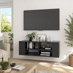 Grey Wall-Mounted TV Cabinet with Adjustable Shelves